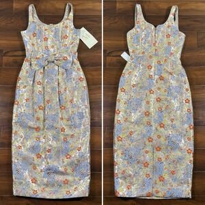 Mestiza Women's Size 4 Embellished Metallic Jacquard Audrey Bow Midi Dress